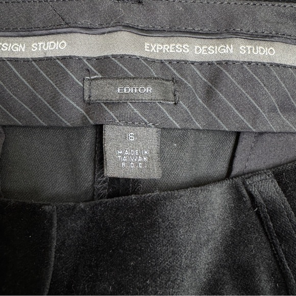 {Express Design Editor} Black Velvet Party Holiday Bootcut Trousers Dress Pants - Picture 5 of 7